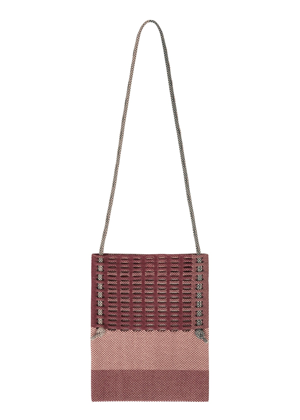 A product shot of the GOOD GOODS ISSEY MIYAKE MOKKO KNOT bag in burgundy mix.