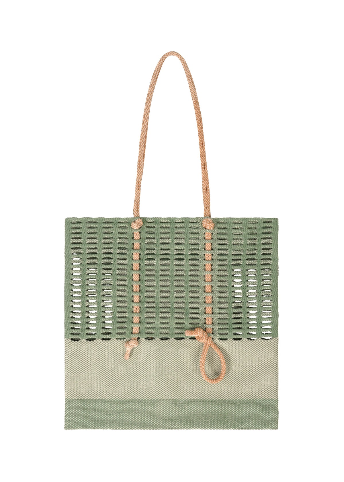 A product shot of the GOOD GOODS ISSEY MIYAKE MOKKO KNOT bag in jade green mix.