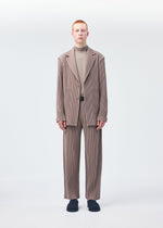 A model wears the Homme Plisse Issey Miyake KERSEY PLEATS jacket.
