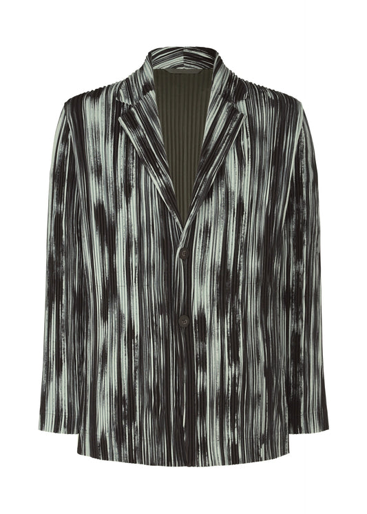 A product shot of the HOMME PLISSÉ ISSEY MIYAKE BRUSHSTROKE STRIPE jacket in black (15).