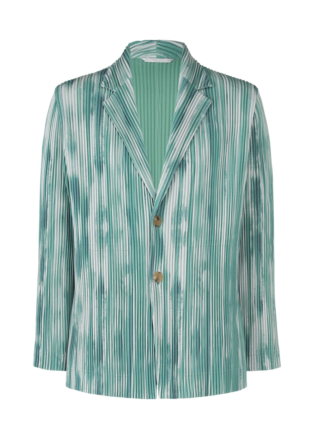 A product shot of the HOMME PLISSÉ ISSEY MIYAKE BRUSHSTROKE STRIPE jacket in blue (72).