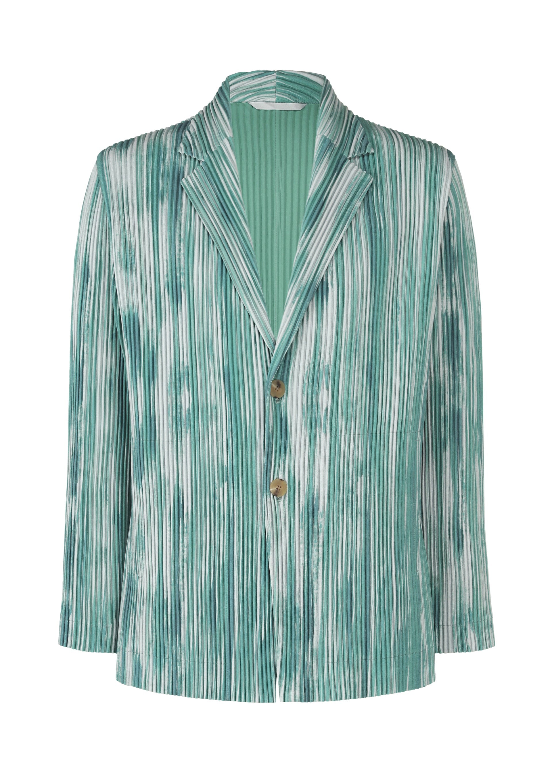A product shot of the HOMME PLISSÉ ISSEY MIYAKE BRUSHSTROKE STRIPE jacket in blue (72).