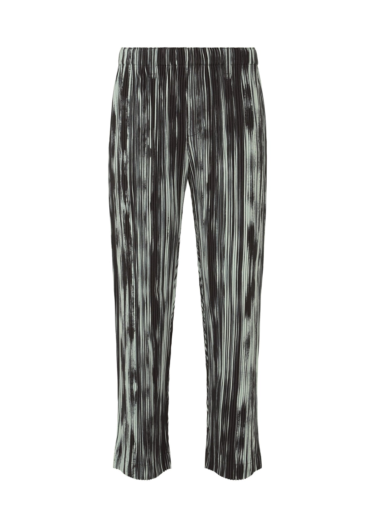 A product shot of the HOMME PLISSÉ ISSEY MIYAKE BRUSHSTROKE STRIPE trousers in black (15).