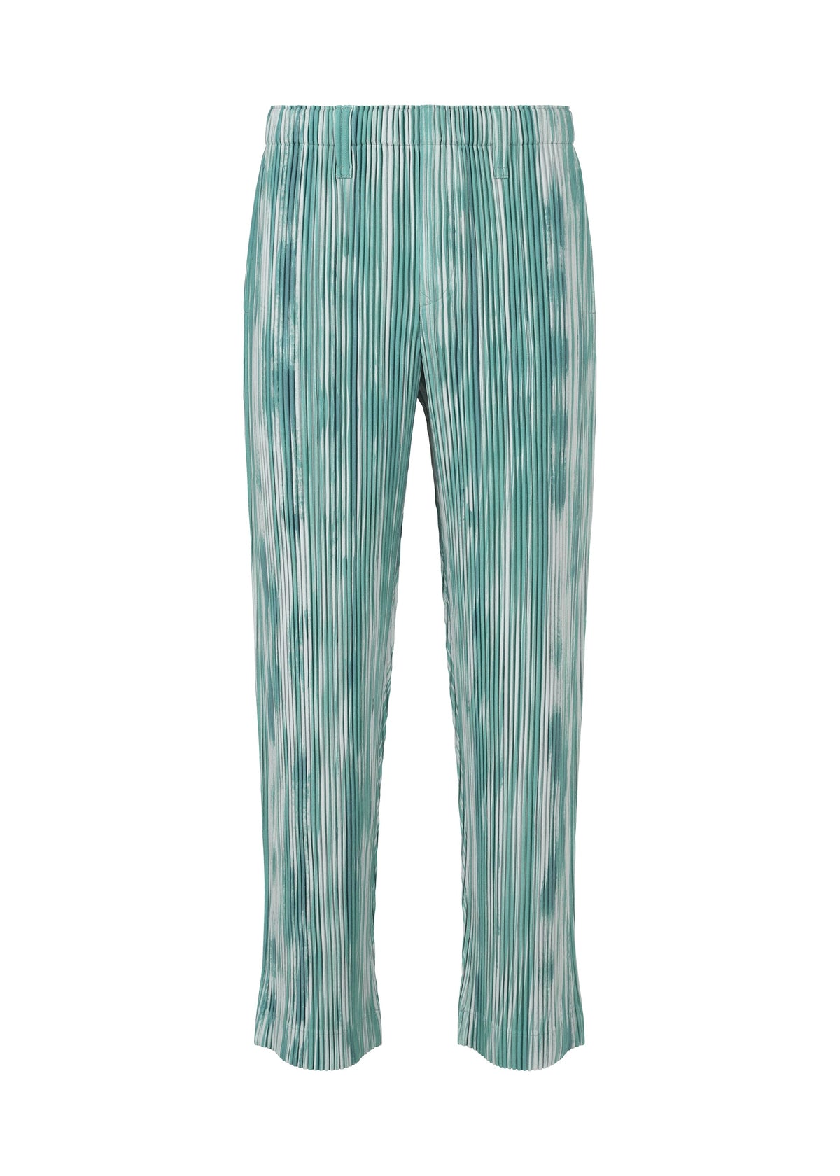 A product shot of the HOMME PLISSÉ ISSEY MIYAKE BRUSHSTROKE STRIPE trousers in blue (72).