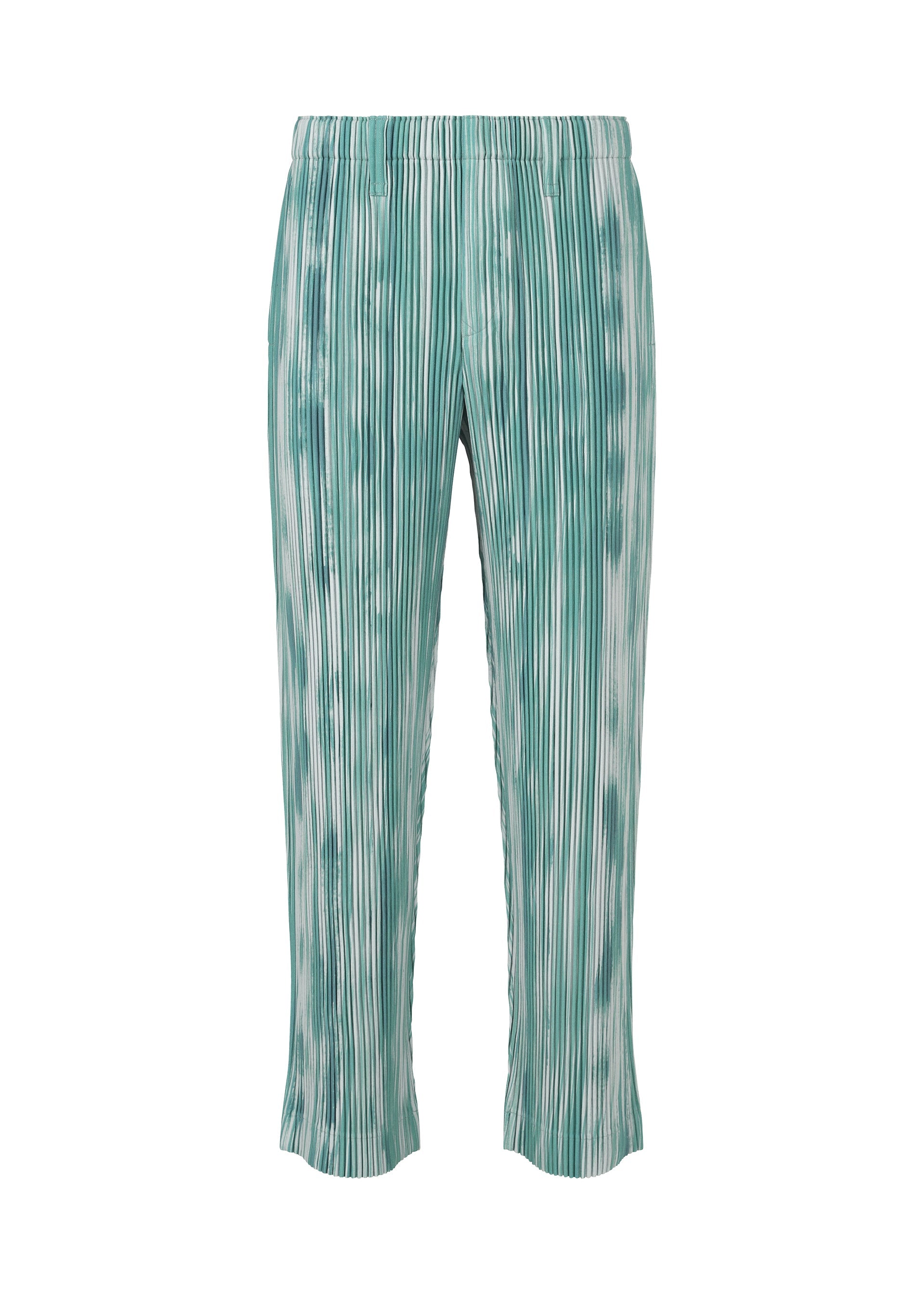 A product shot of the HOMME PLISSÉ ISSEY MIYAKE BRUSHSTROKE STRIPE trousers in blue (72).