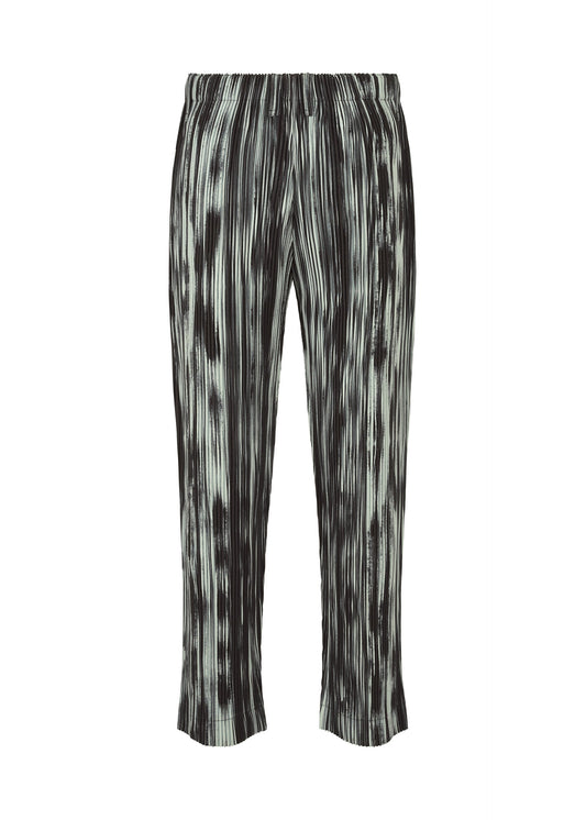 A detail shot of the HOMME PLISSÉ ISSEY MIYAKE BRUSHSTROKE STRIPE trousers.