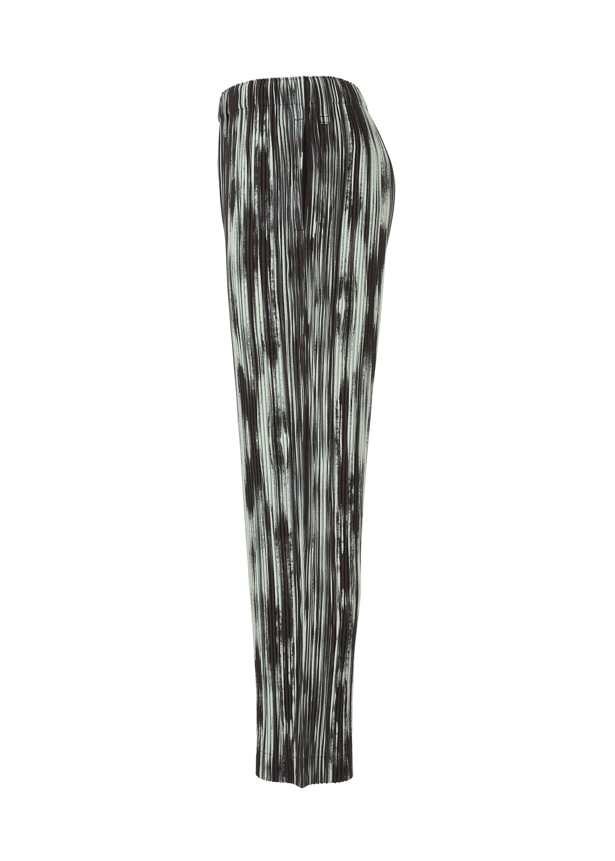 A detail shot of the HOMME PLISSÉ ISSEY MIYAKE BRUSHSTROKE STRIPE trousers.