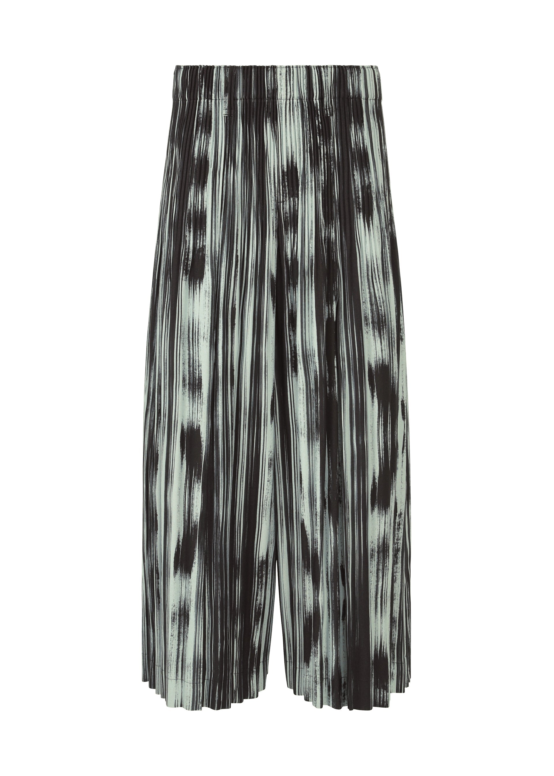 A product shot of the HOMME PLISSÉ ISSEY MIYAKE BRUSHSTROKE STRIPE trousers in black (15).