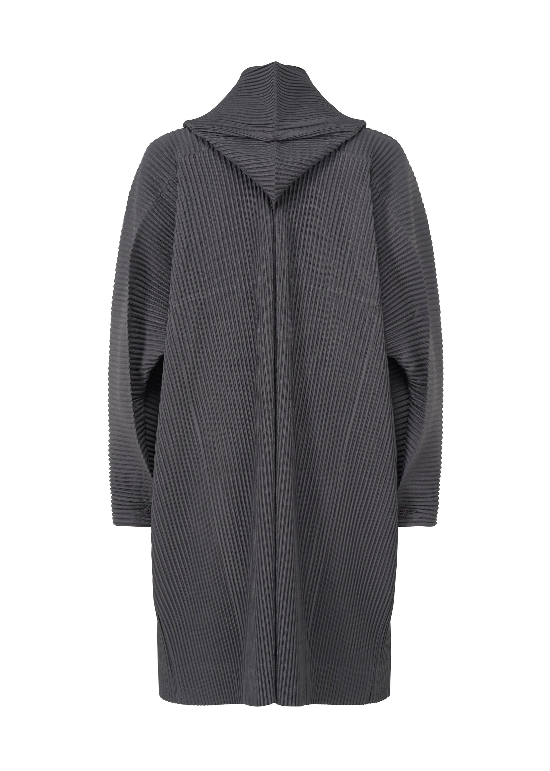 A detail shot of the Homme Plisse Issey Miyake MONTHLY COLORS : DECEMBER coat.