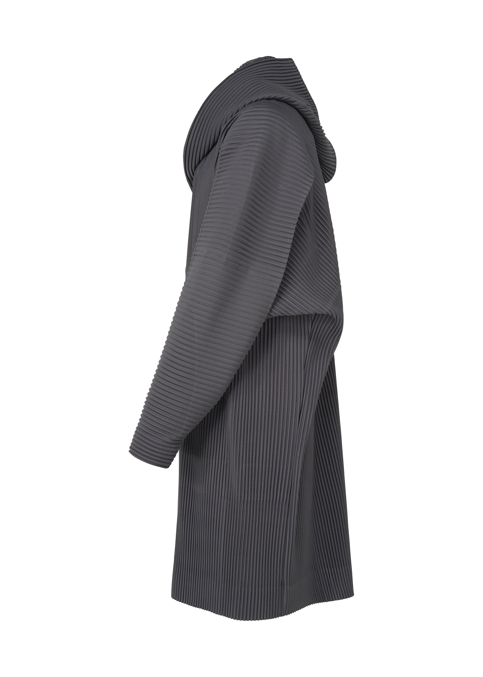 A detail shot of the Homme Plisse Issey Miyake MONTHLY COLORS : DECEMBER coat.