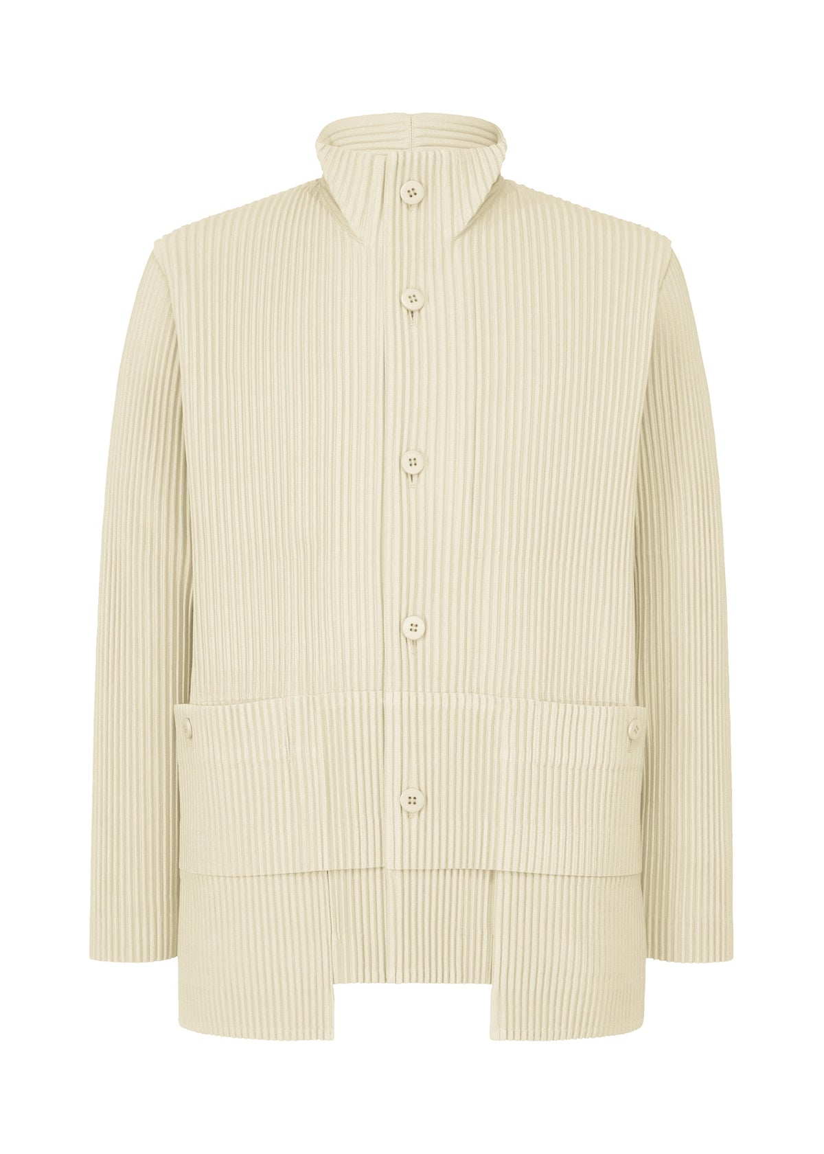 A product shot of the HOMME PLISSÉ ISSEY MIYAKE MULTI POCKET jacket in limestone white (04).