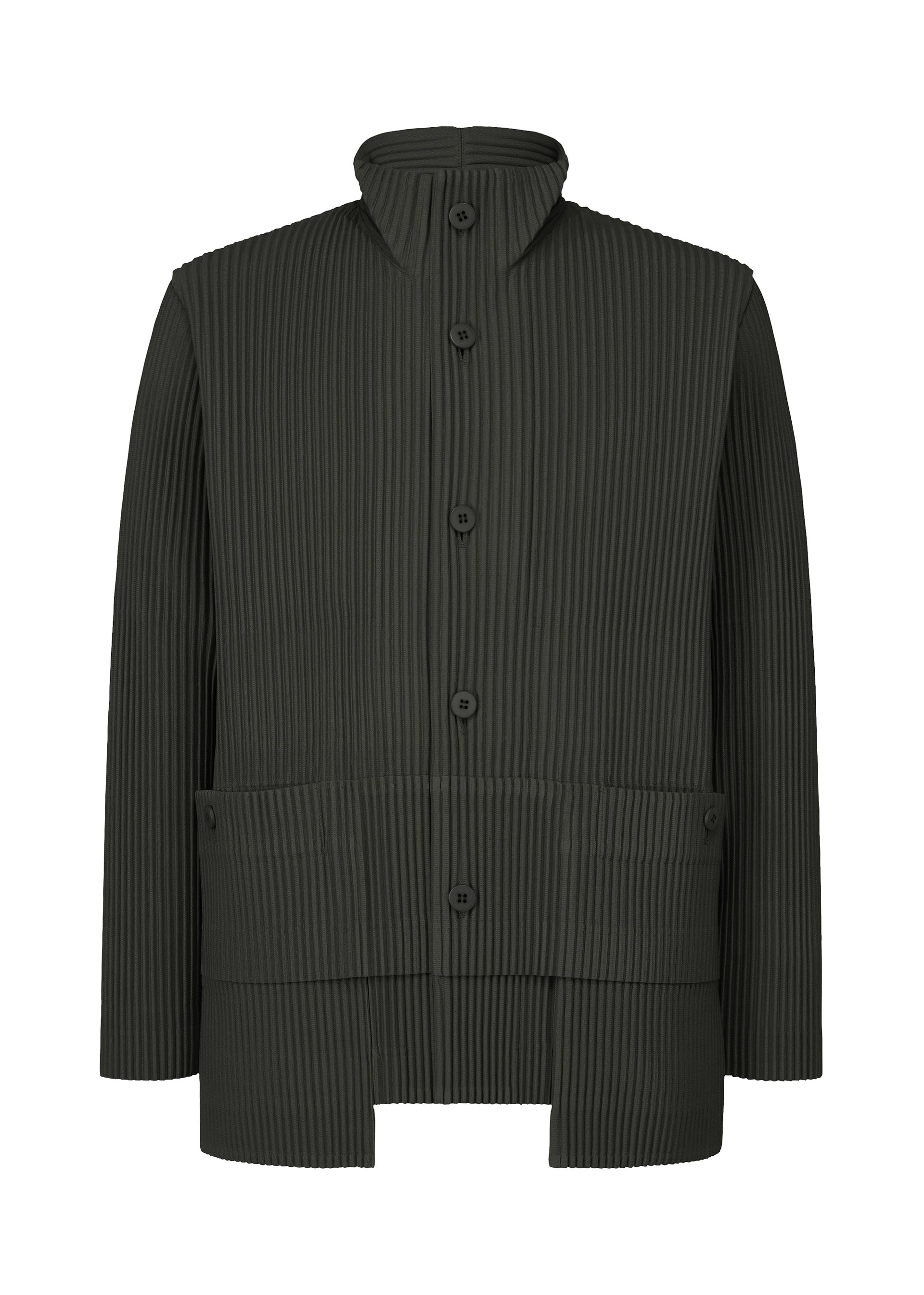 A product shot of the HOMME PLISSÉ ISSEY MIYAKE MULTI POCKET jacket in coke grey (13).