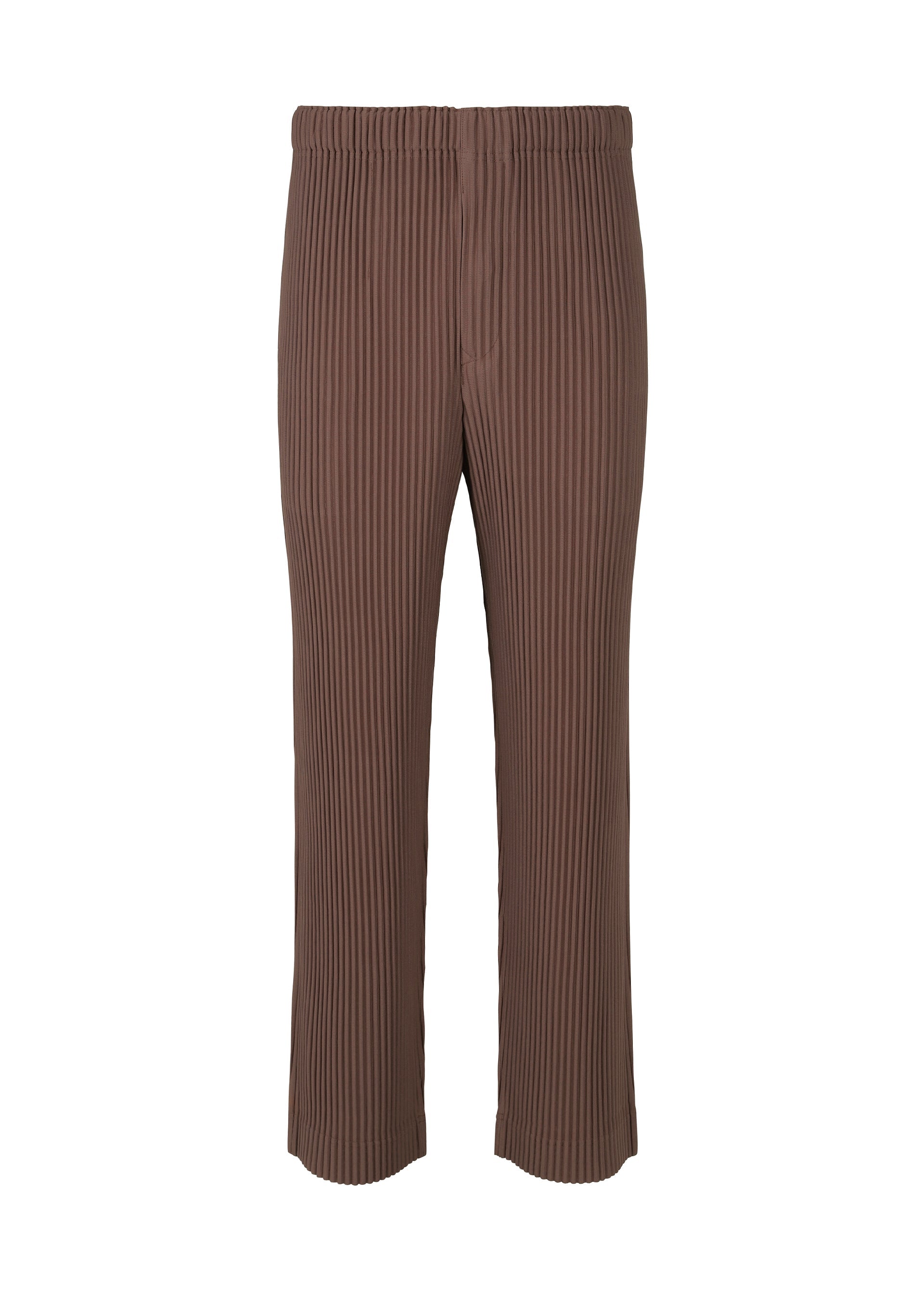 A product shot of the HOMME PLISSÉ ISSEY MIYAKE COLOR PLEATS trousers in edge brown (48).