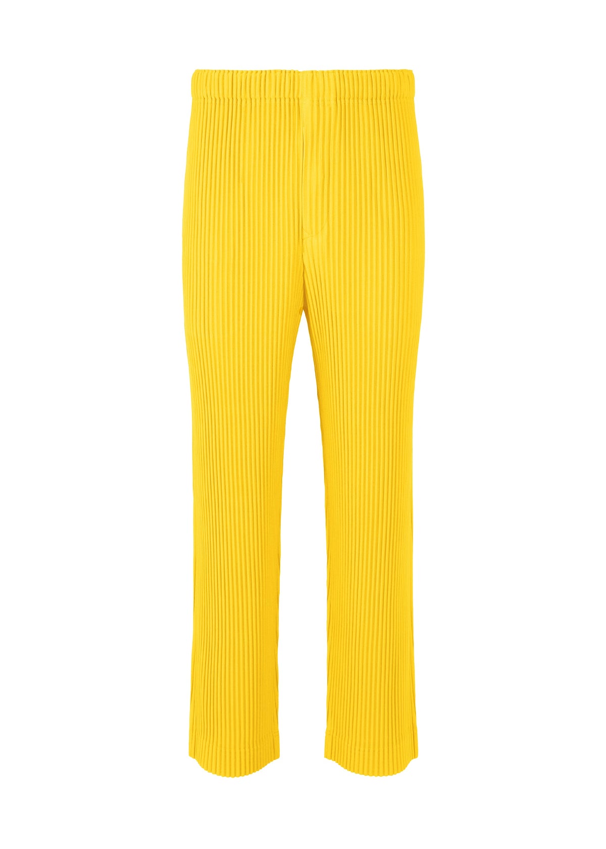 A product shot of the HOMME PLISSÉ ISSEY MIYAKE COLOR PLEATS trousers in citrine yellow (51).