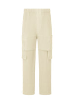 A product shot of the HOMME PLISSÉ ISSEY MIYAKE MULTI POCKET trousers in limestone white (04).