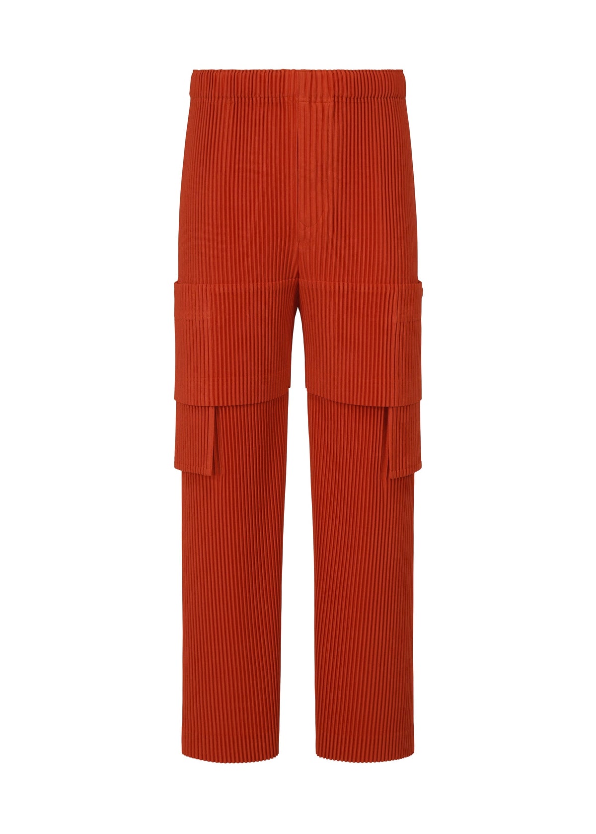 A product shot of the HOMME PLISSÉ ISSEY MIYAKE MULTI POCKET trousers in jasper red (25).