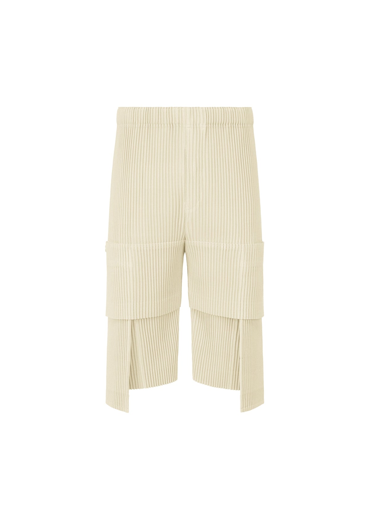 A product shot of the HOMME PLISSÉ ISSEY MIYAKE MULTI POCKET trousers in limestone white (04).