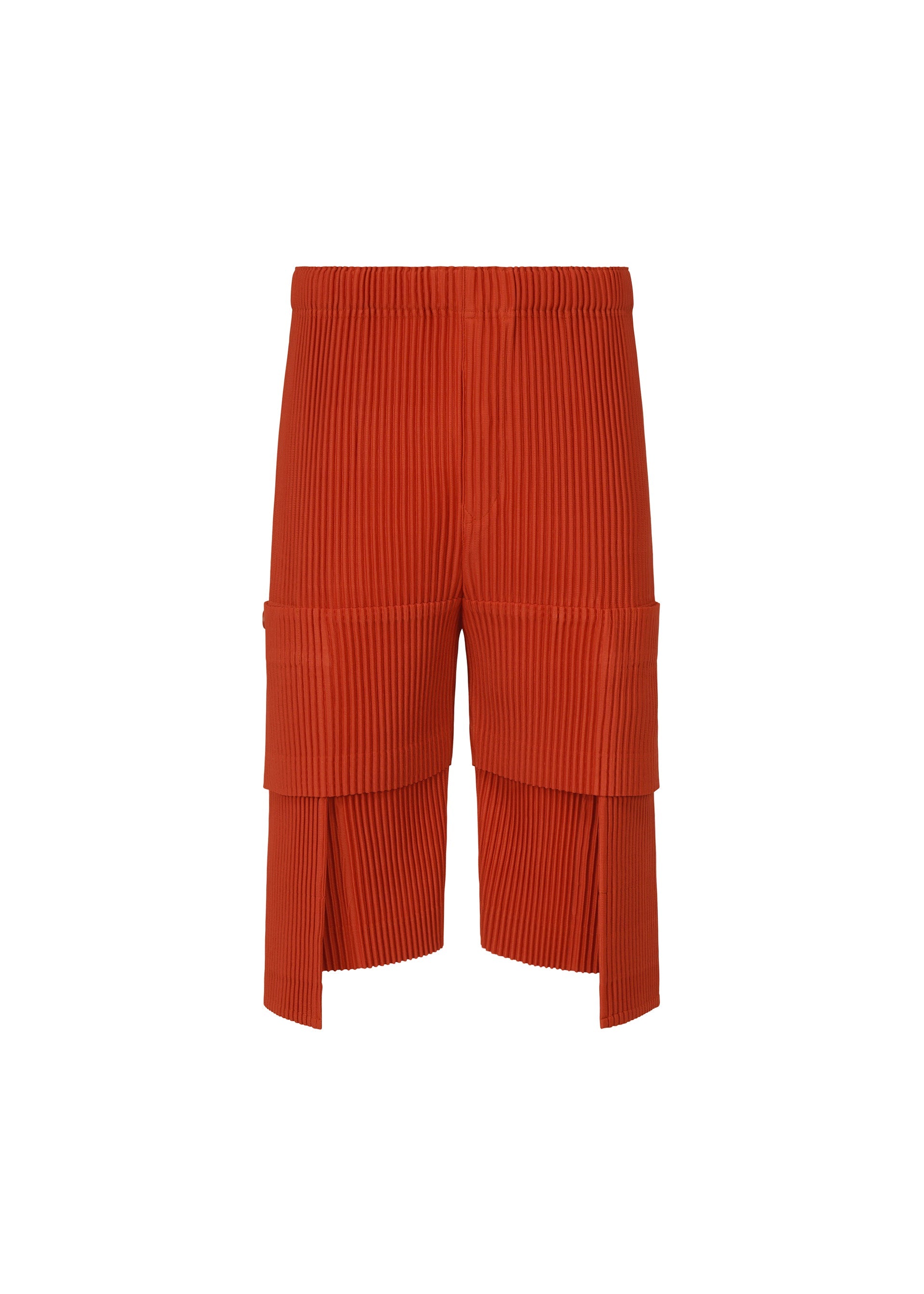 A product shot of the HOMME PLISSÉ ISSEY MIYAKE MULTI POCKET trousers in jasper red (25).