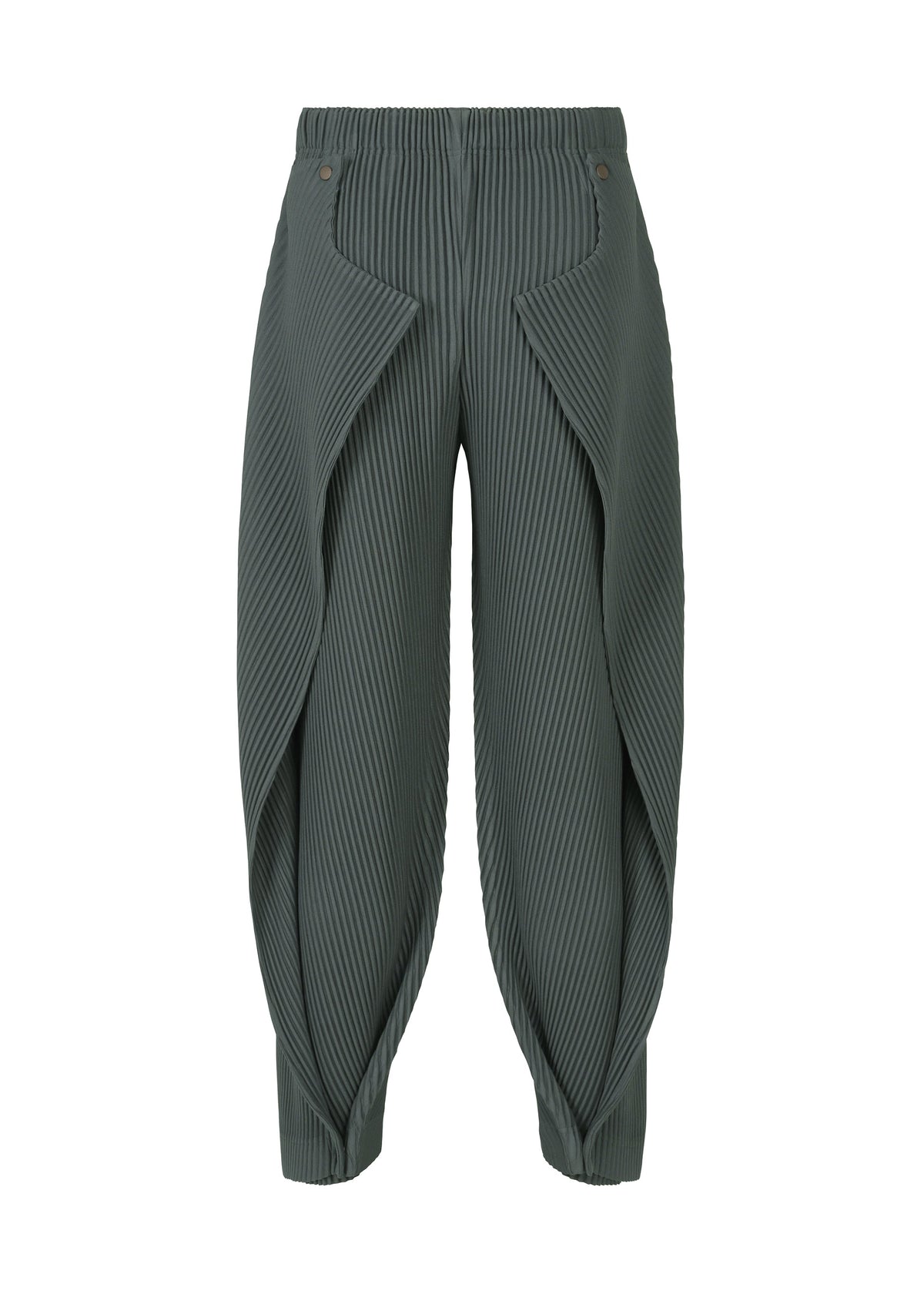 A detail shot of the Homme Plisse Issey Miyake ANGULAR STONE trousers.