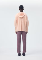 A model wears the HOMME PLISSÉ ISSEY MIYAKE COLOR PLEATS top.