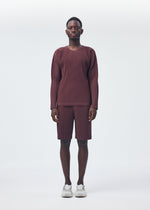 A model wears the HOMME PLISSÉ ISSEY MIYAKE COLOR PLEATS top.