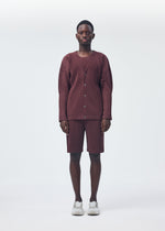 A model wears the HOMME PLISSÉ ISSEY MIYAKE COLOR PLEATS shirt.