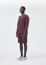 A model wears the HOMME PLISSÉ ISSEY MIYAKE COLOR PLEATS shirt.