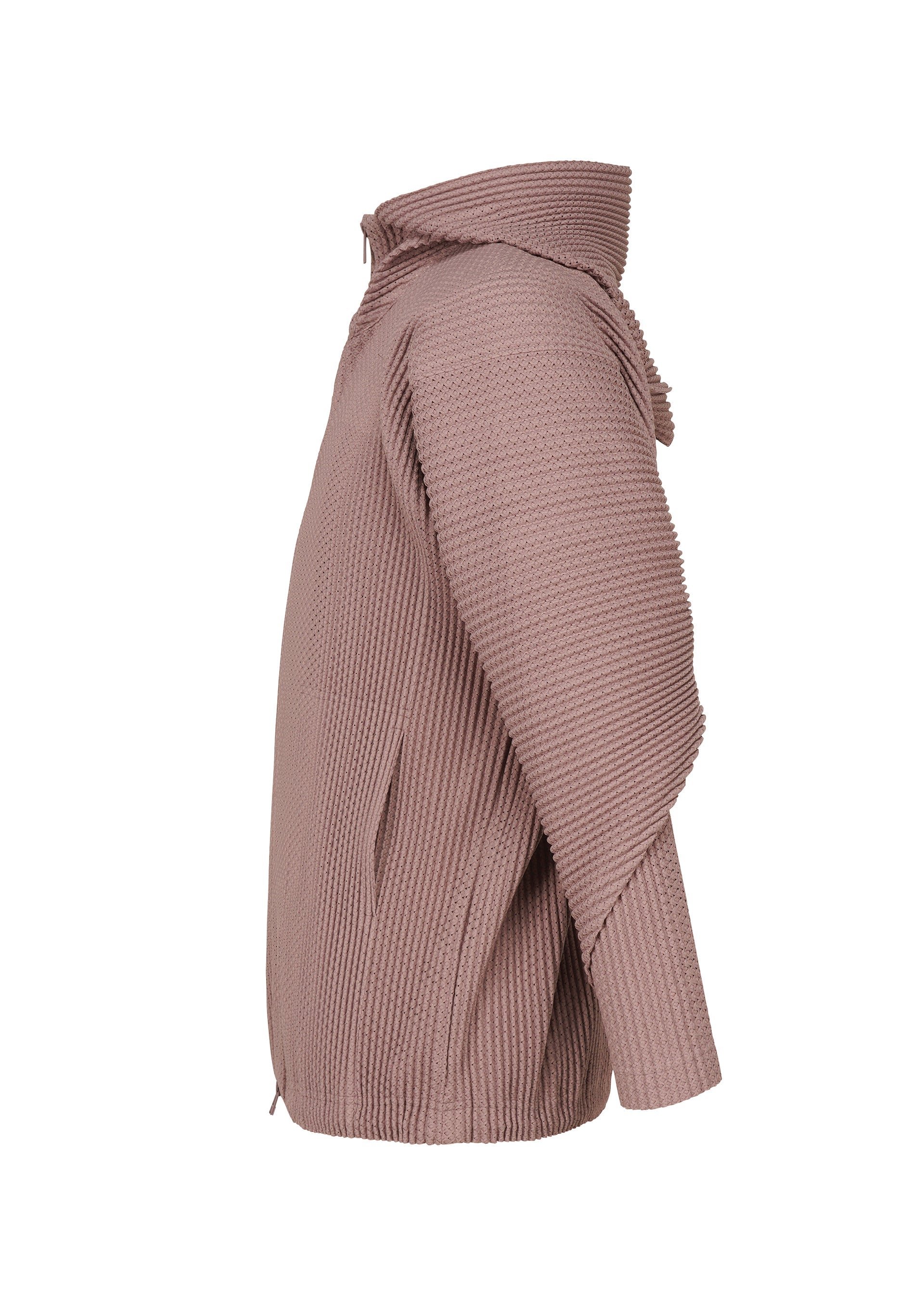 A detail shot of the Homme Plisse Issey Miyake WICKERWORK MESH blouson.