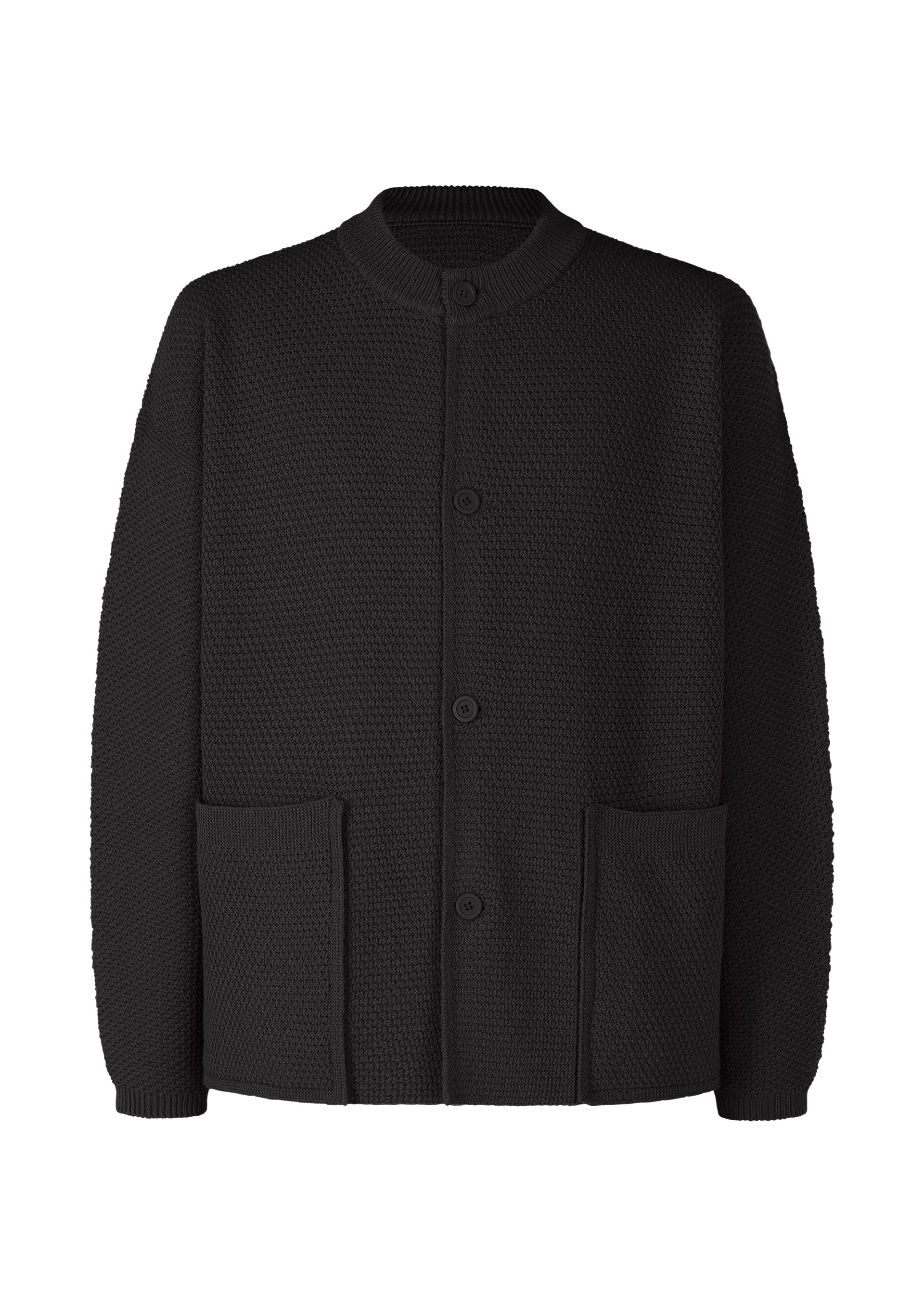 A product shot of the HOMME PLISSÉ ISSEY MIYAKE RUSTIC KNIT jacket in black (15).