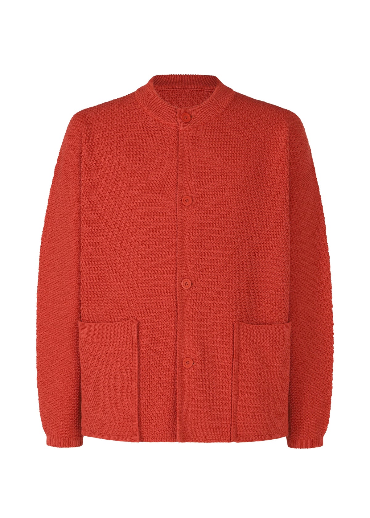 A product shot of the HOMME PLISSÉ ISSEY MIYAKE RUSTIC KNIT jacket in red (24).