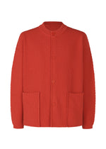 A product shot of the HOMME PLISSÉ ISSEY MIYAKE RUSTIC KNIT jacket in red (24).