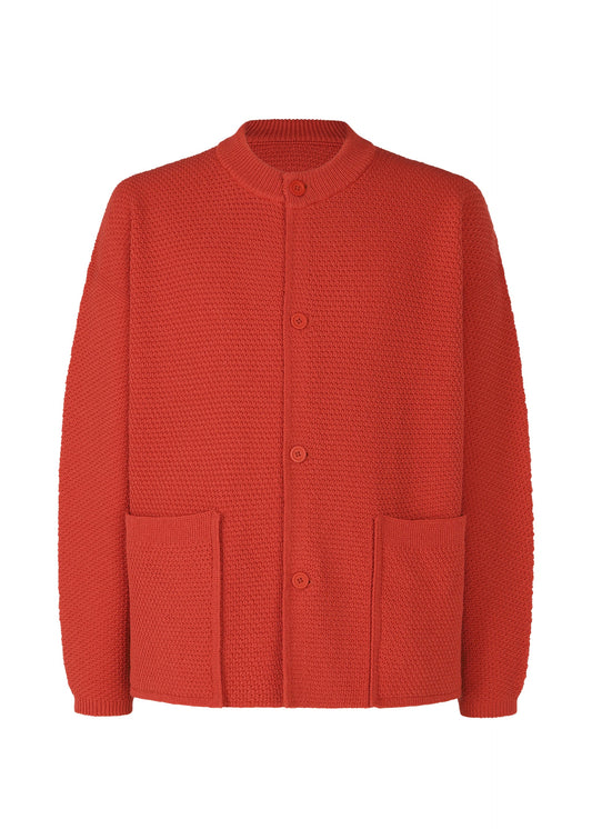 A product shot of the HOMME PLISSÉ ISSEY MIYAKE RUSTIC KNIT jacket in red (24).