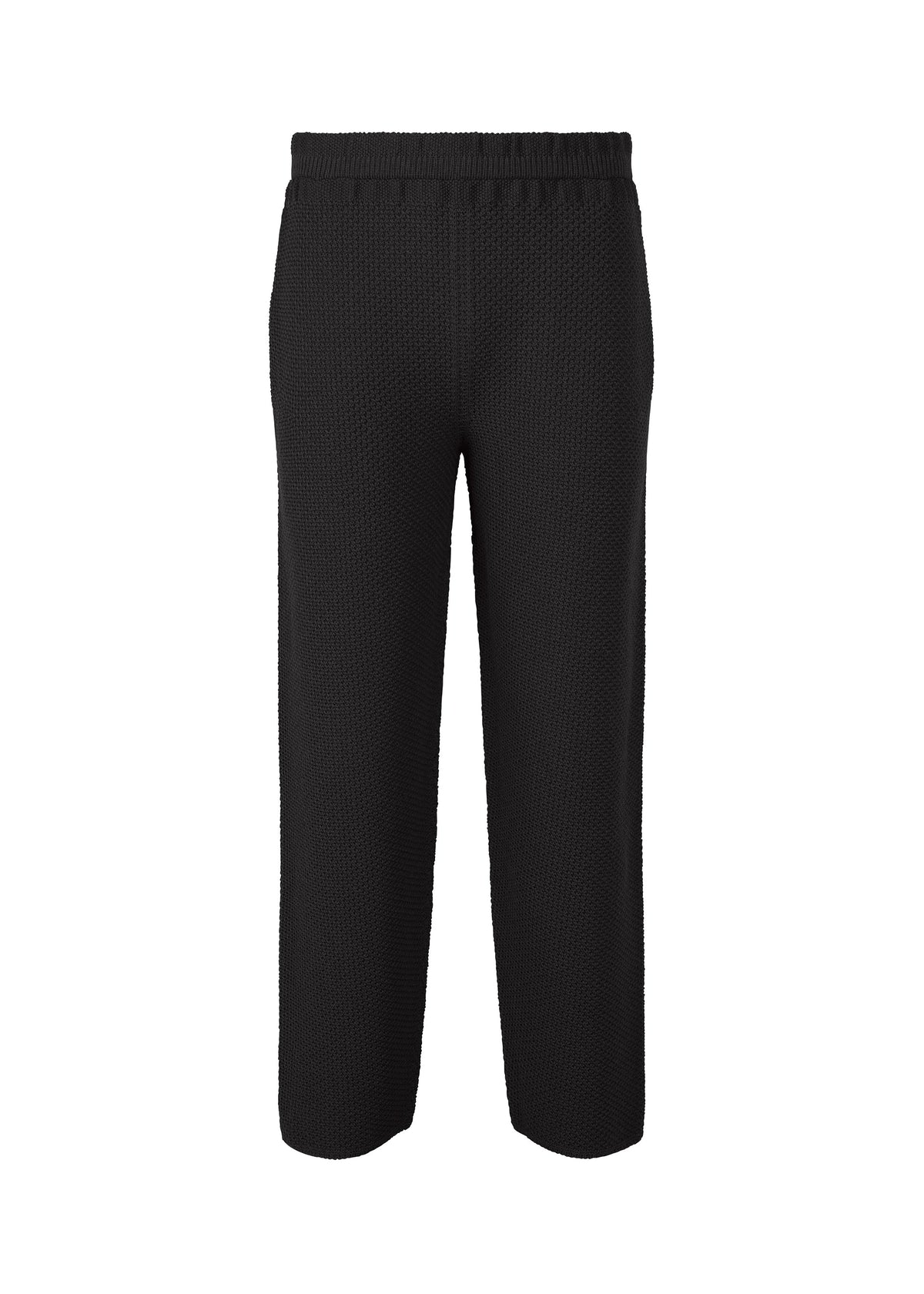 A product shot of the HOMME PLISSÉ ISSEY MIYAKE RUSTIC KNIT trousers in black (15).