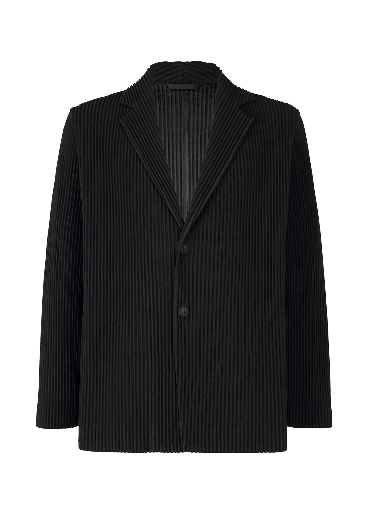 A product shot of the HOMME PLISSÉ ISSEY MIYAKE BASICS jacket in black.