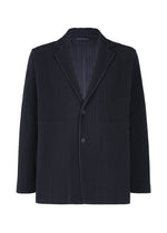 A product shot of the HOMME PLISSÉ ISSEY MIYAKE BASICS jacket in navy.