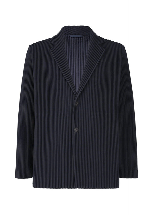 A product shot of the HOMME PLISSÉ ISSEY MIYAKE BASICS jacket in navy.