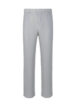 A product shot of the HOMME PLISSÉ ISSEY MIYAKE BASICS trousers in light gray.