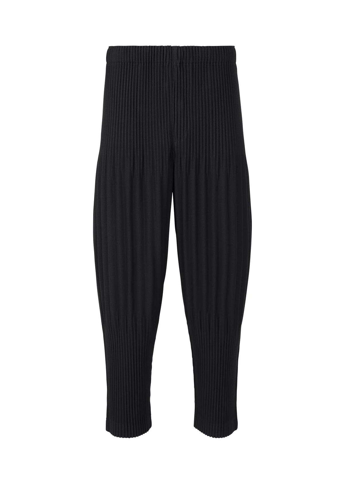 A product shot of the HOMME PLISSÉ ISSEY MIYAKE BASICS trousers in black.