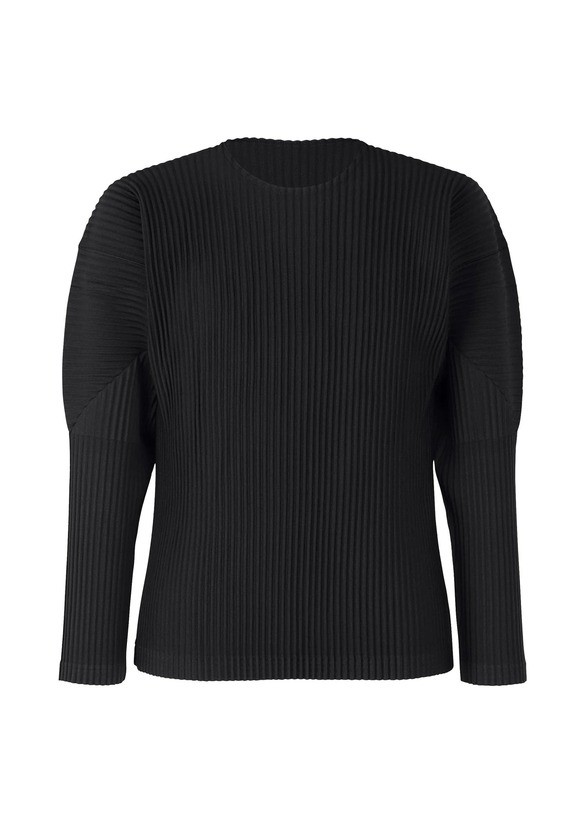 A product shot of the HOMME PLISSÉ ISSEY MIYAKE BASICS shirt in black.