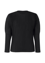 A product shot of the HOMME PLISSÉ ISSEY MIYAKE BASICS shirt in black.