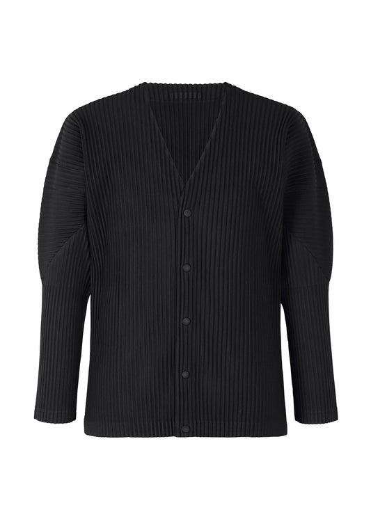 A product shot of the HOMME PLISSÉ ISSEY MIYAKE BASICS cardigan in black.
