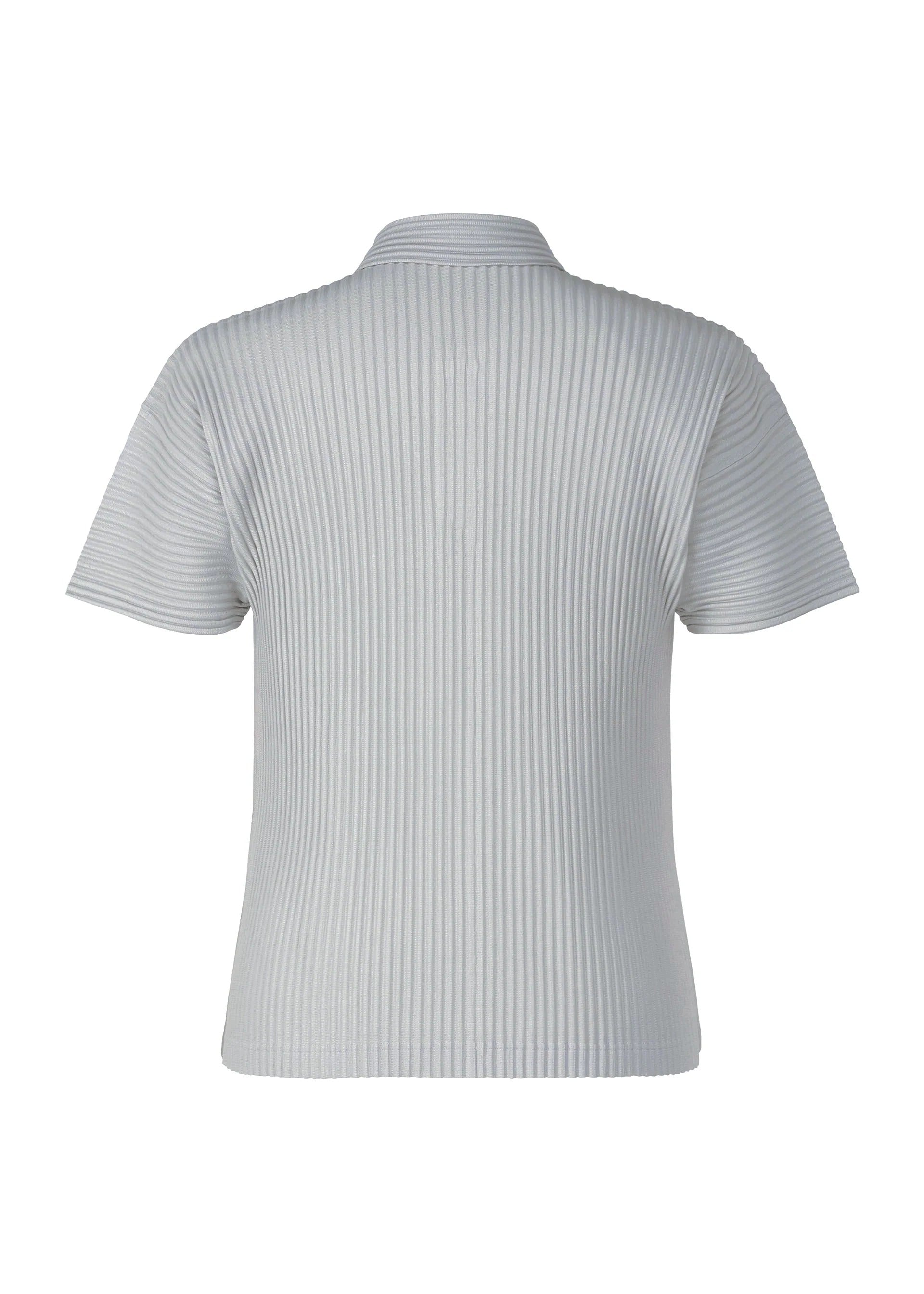 A detail shot of the HOMME PLISSÉ ISSEY MIYAKE BASICS polo shirt.