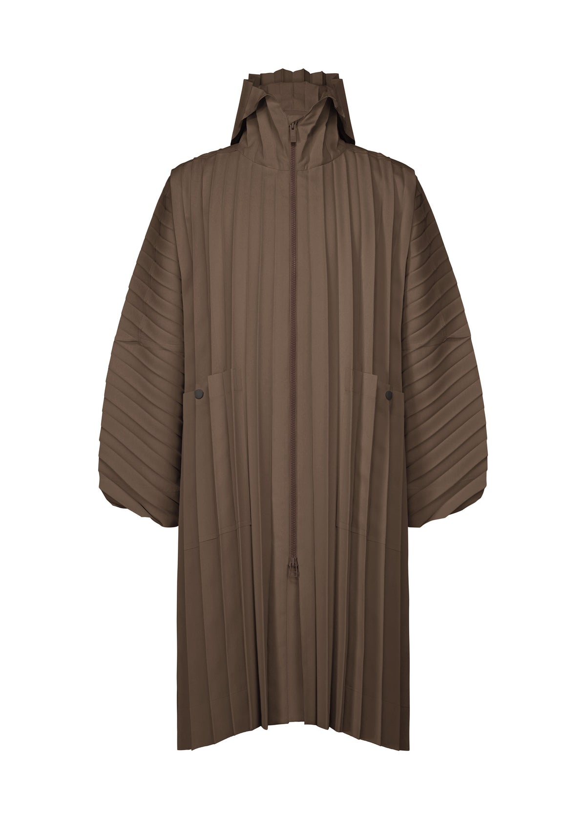 A product shot of the HOMME PLISSE ISSEY MIYAKE EDGE COAT LIGHT prêt à porter in brown (44).
