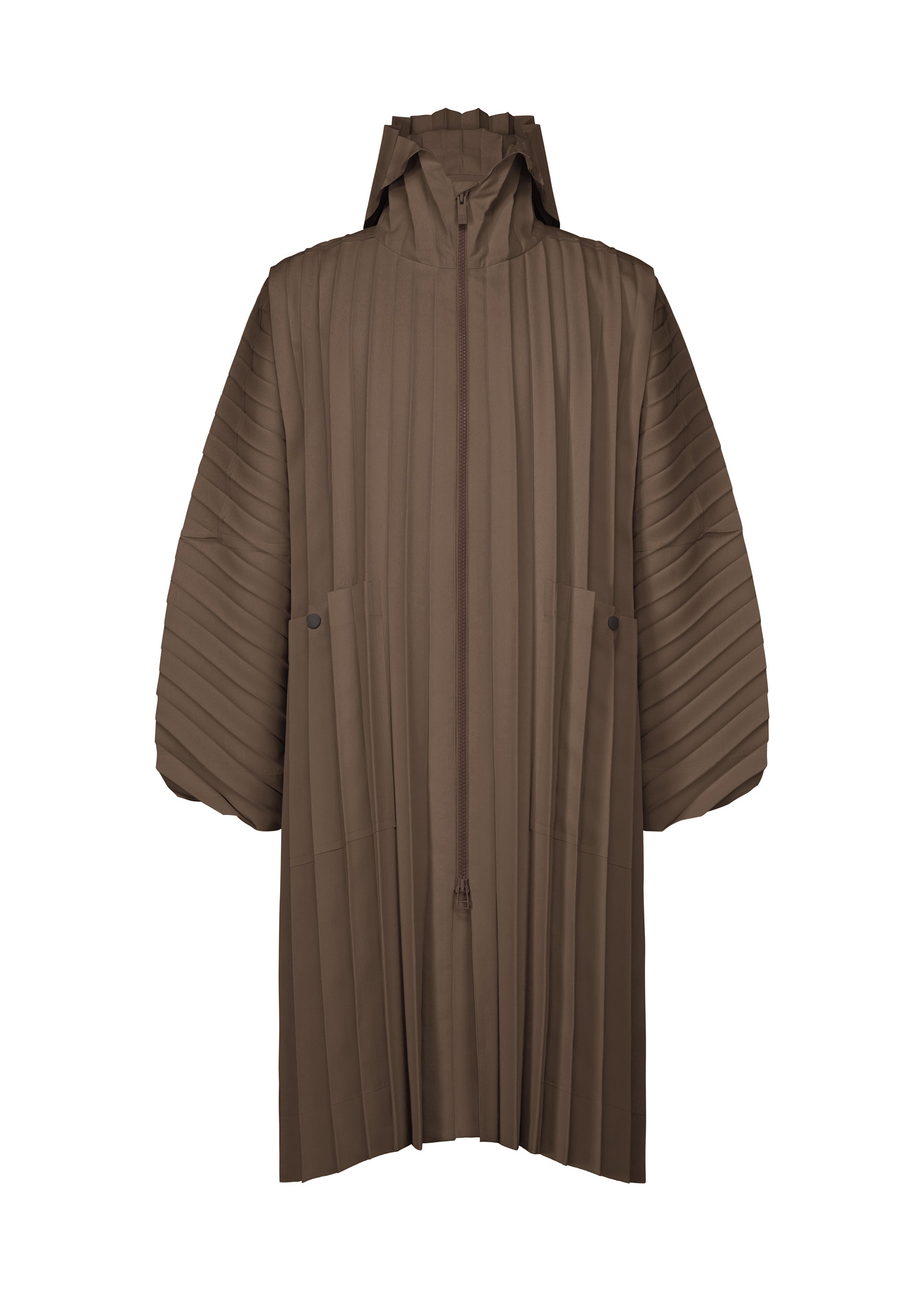 A product shot of the HOMME PLISSE ISSEY MIYAKE EDGE COAT LIGHT prêt à porter in brown (44).