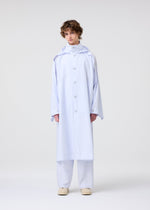 A model wears the Homme Plisse Issey Miyake FRESHEN coat.