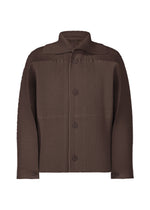 A product shot of the Homme Plisse Issey Miyake LINEN LIKE jacket in brown (44), recurring_style.