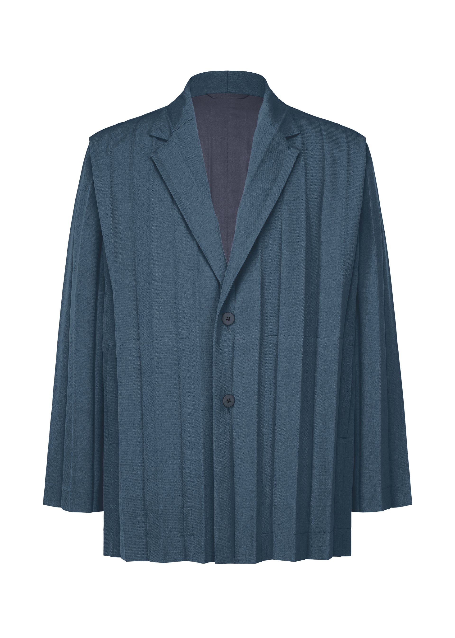 A product shot of the HOMME PLISSE ISSEY MIYAKE EDGE ENSEMBLE prêt à porter in blue (75).