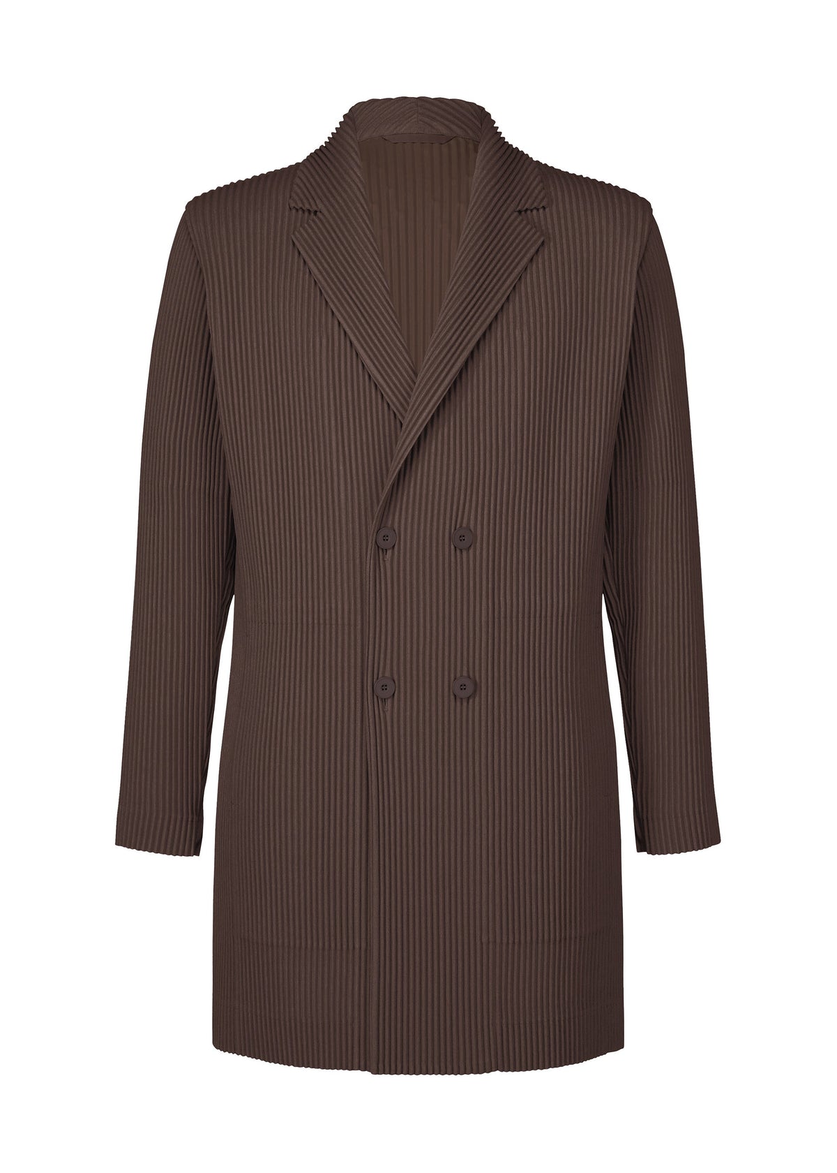 A product shot of the Homme Plisse Issey Miyake LINEN LIKE jacket in brown (44), recurring_style.