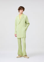 A model wears the Homme Plisse Issey Miyake LINEN LIKE pants.