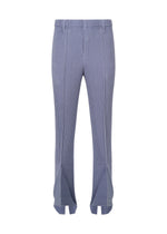 A product shot of the Homme Plisse Issey Miyake LINEN LIKE pants in blue (72), recurring_style.